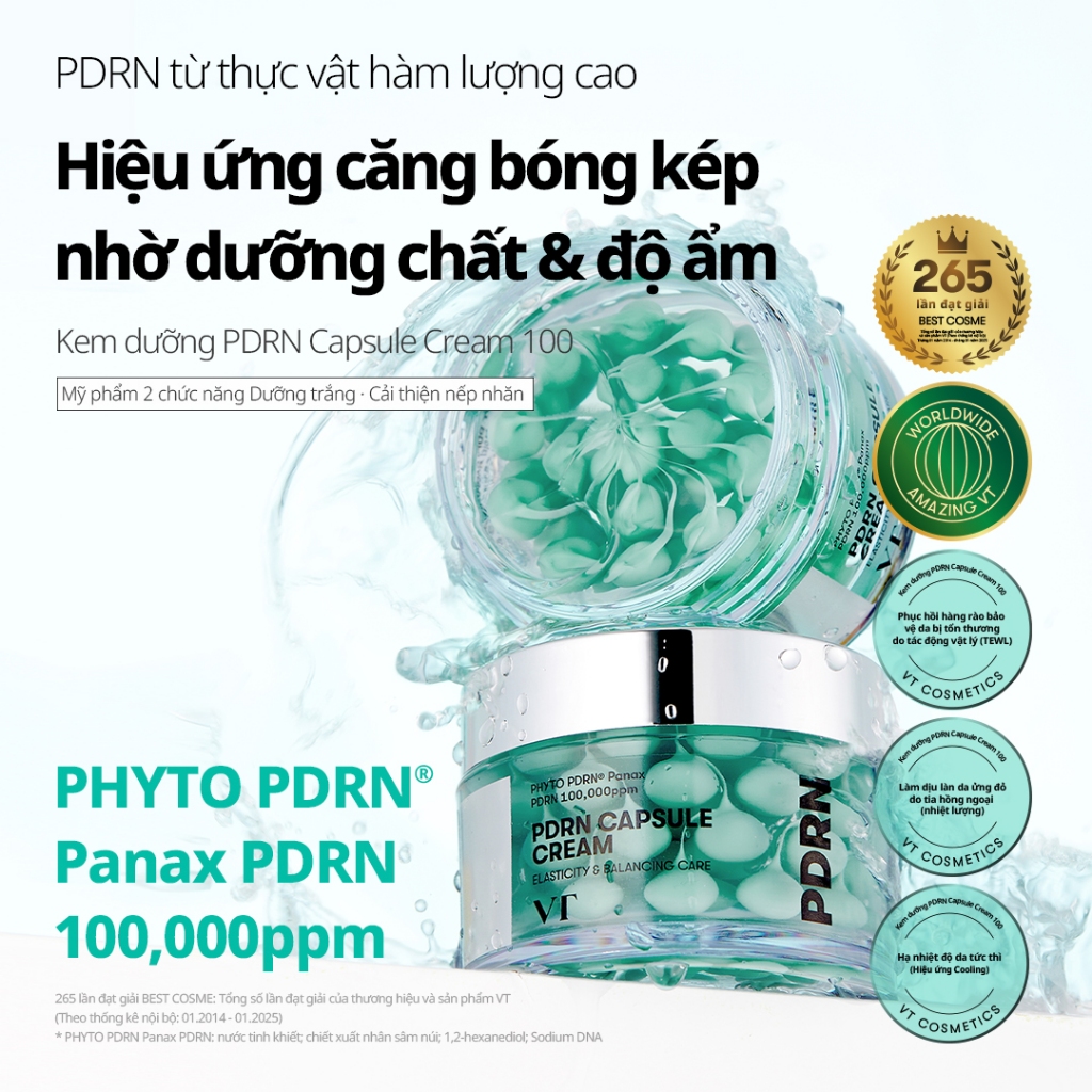 [VT] PDRN Capsule Cream 50ml Kem Dưỡng Phục Hồi Da Căng Bóng Cấp Ẩm Sâu Glass Skin Hàn Quốc – Da Mịn Màng Sáng Khỏe [Flagship Chính Hãng]