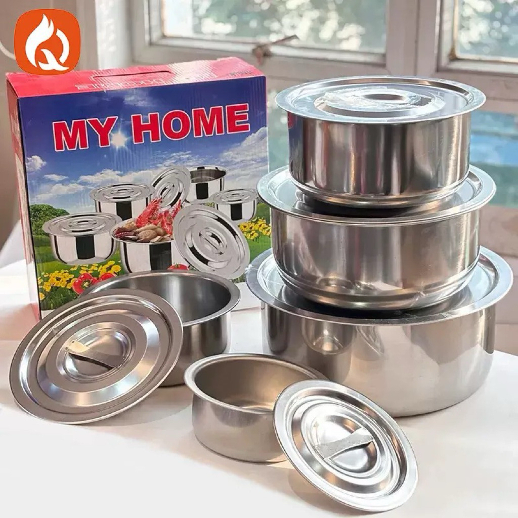 Bộ 5 Thố Inox MY HOME Cao Cấp - Đủ Size 16cm - 24cm, Dùng Cho Mọi Loại Bếp 🍲