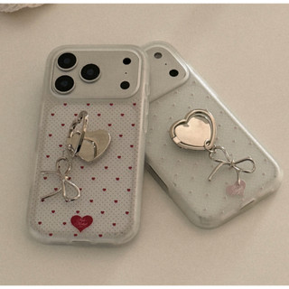 Mademoment - [set] heart pin dot Vỏ điện thoại mờ + Vòng kẹp trái tim tương thích cho iphone galaxy