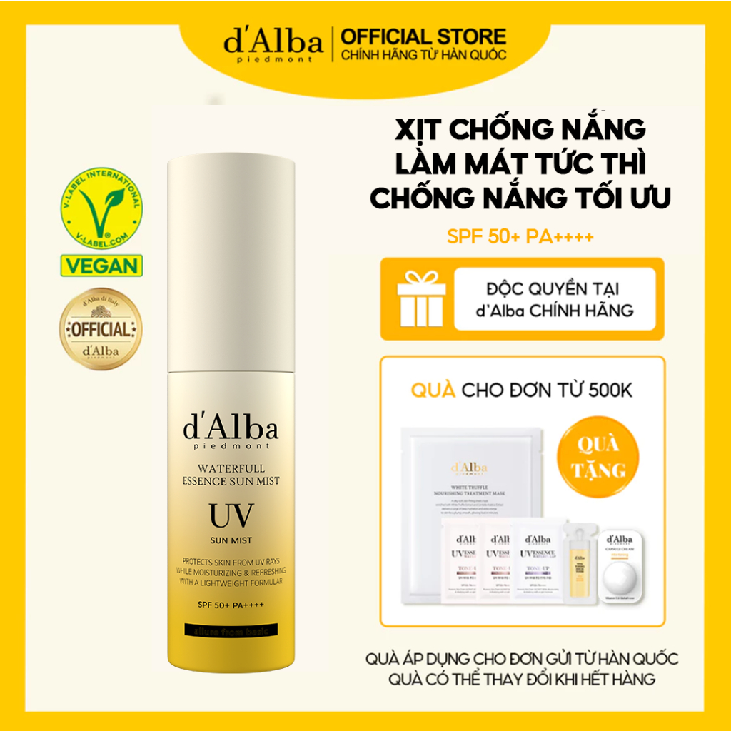 [d'Alba Official] Xịt chống nắng Làm mát tức thì Chống nắng tối ưu SPF 50+ PA ++++ 50ml