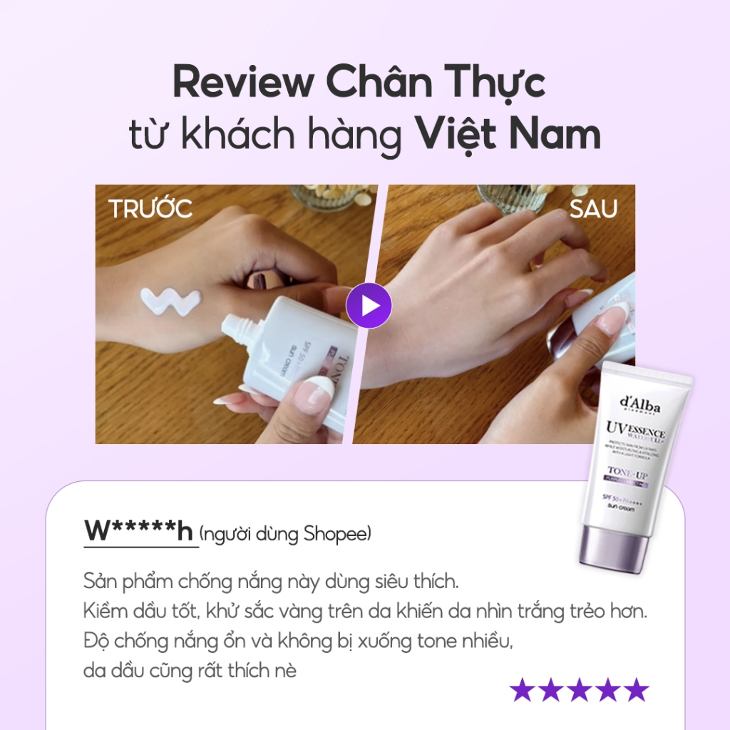 [d'Alba Official] Combo 2 Kem chống nắng nâng tone Tím d'Alba Purple Tone up suncream 50ml