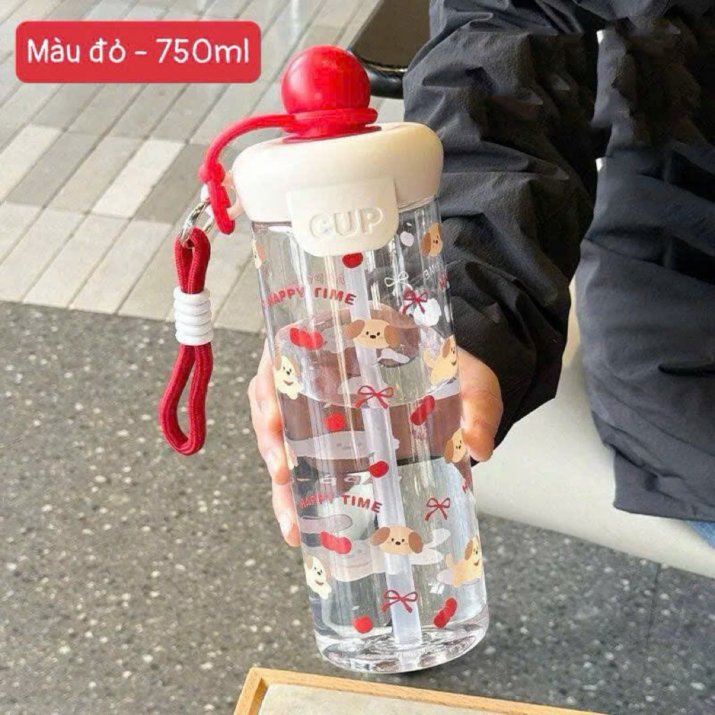 Bình Nước 750ml Có Ống tHút – Họa Tiết Thỏ Garden Rabbit Xinh Xắn, Chịu Nhiệt Tốt