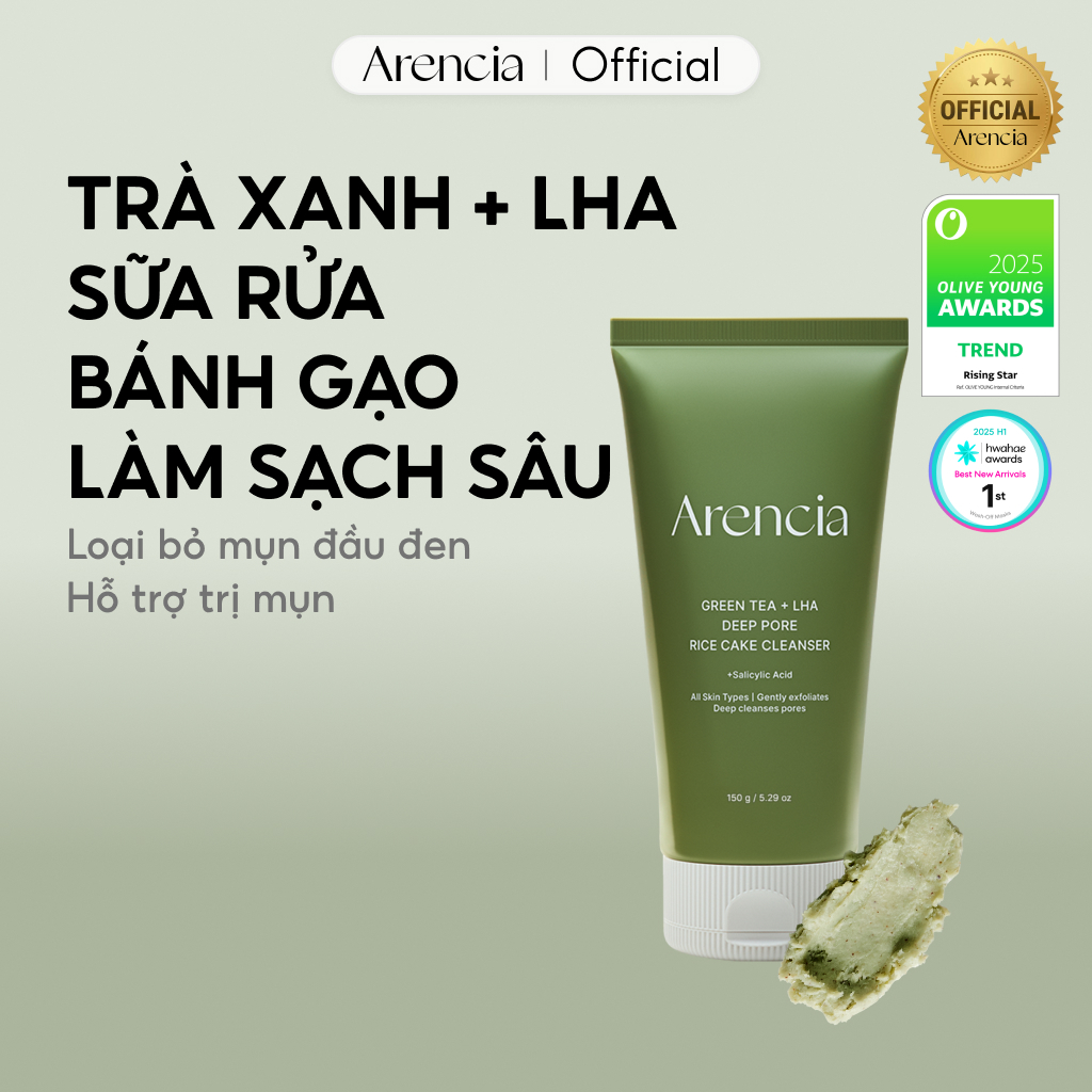 [Arencia X KOL] Trà xanh + Sữa rửa bánh gạo lỗ chân lông sâu LHA 150ml