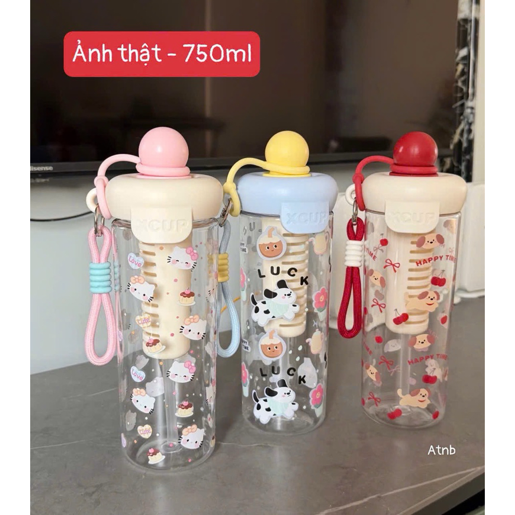 Bình Nước 750ml Có Ống tHút – Họa Tiết Thỏ Garden Rabbit Xinh Xắn, Chịu Nhiệt Tốt