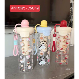 Bình Nước 750ml Có Ống tHút – Họa Tiết Thỏ Garden Rabbit Xinh Xắn, Chịu Nhiệt Tốt