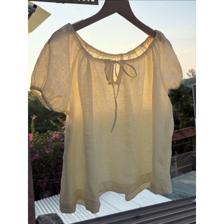 𝙉𝘼𝙈𝙄 𝙏𝙊𝙋 - Áo Linen Cổ Tròn Cột Nơ