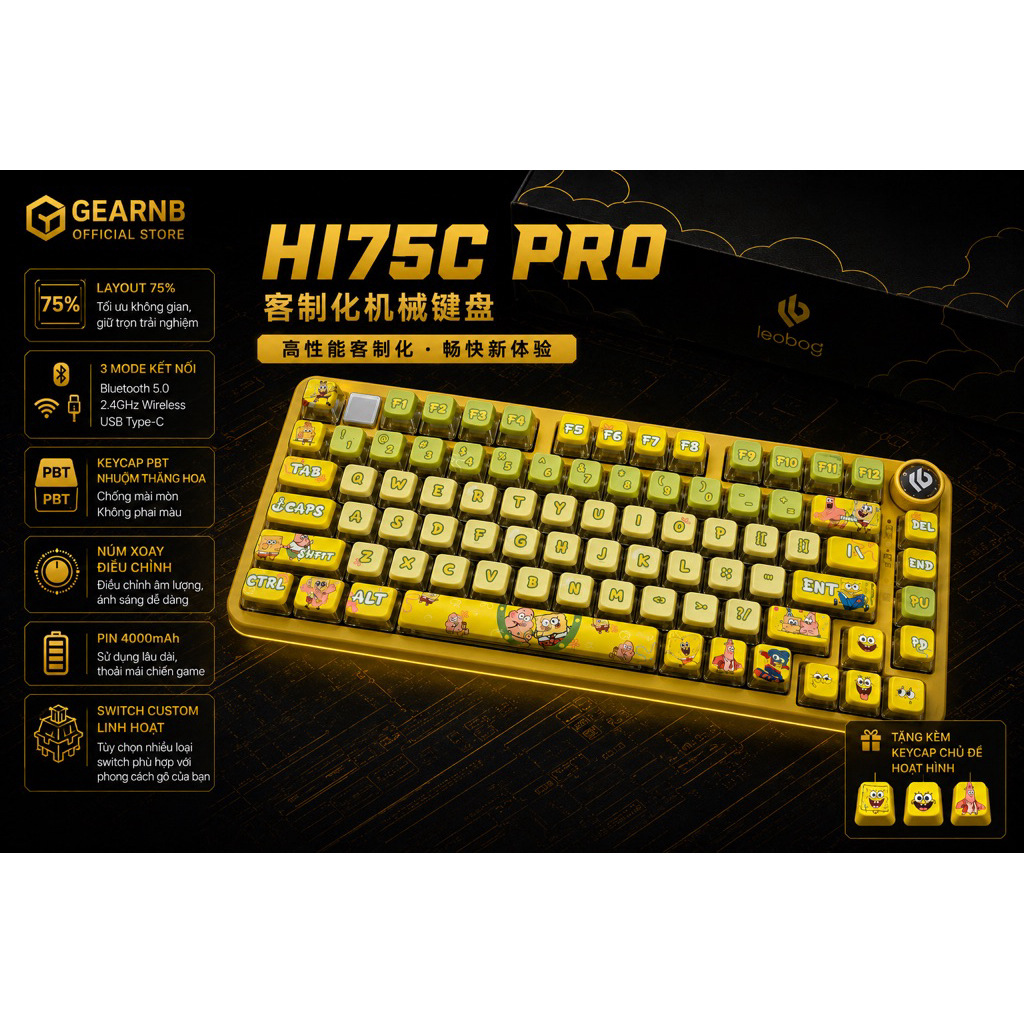 [Hoả tốc] Phím Cơ LEOBOG HI75C PRO Không Dây Bluetooth, Khung nhôm,Núm Xoay Chỉnh Âm Lượng, Dùng Cho PC Laptop Chơi Game | BigBuy360 - bigbuy360.vn