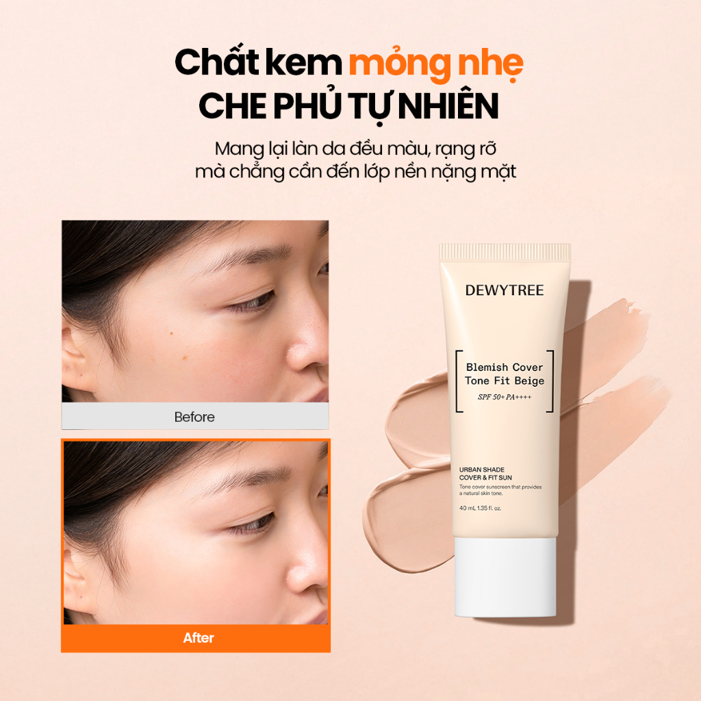[DEWYTREE] Kem Chống Nắng Che Khuyết Điểm Không Lem Trôi Urban Shade Cover & Fit SPF50+ PA++++ 40ml