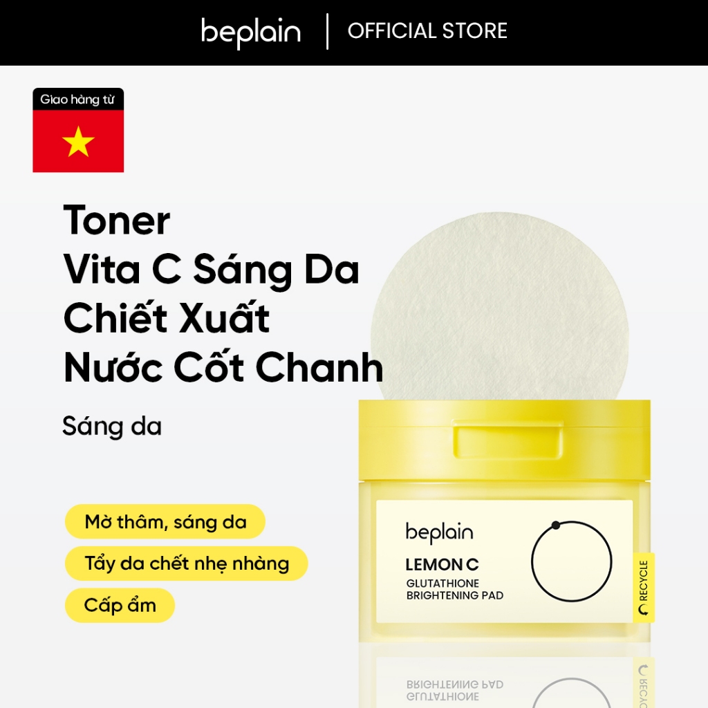 Toner pad beplain Vita C từ nước cốt chanh và Glutathione tinh khiết 98% dưỡng sáng da căng bóng 130ml