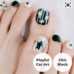Móng Chân Gel Cao Cấp Ohora P Jumping Cat 30 Miếng | Họa Tiết Mèo Đáng Yêu & Nền Đen Chic