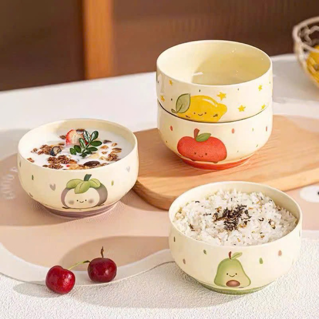 🍓 Set 4 bát sứ kèm thìa hình – xinh xắn, đáng yêu cho bàn ăn 🍓