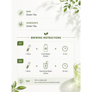 OSULLOC Cold Brew Green Tea Stick 2g x 20 Que Bột Trà Xanh Hàn Quốc Sản Xuất Tại Hàn Quốc