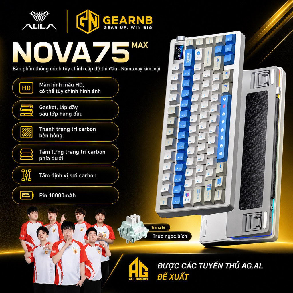 [Hoả Tốc]Bàn phím cơ AULA Nova75 3 Mode Bluetooth 2.4G Có dây | RGB Viền | Màn hình mini | Hot swap | BigBuy360 - bigbuy360.vn