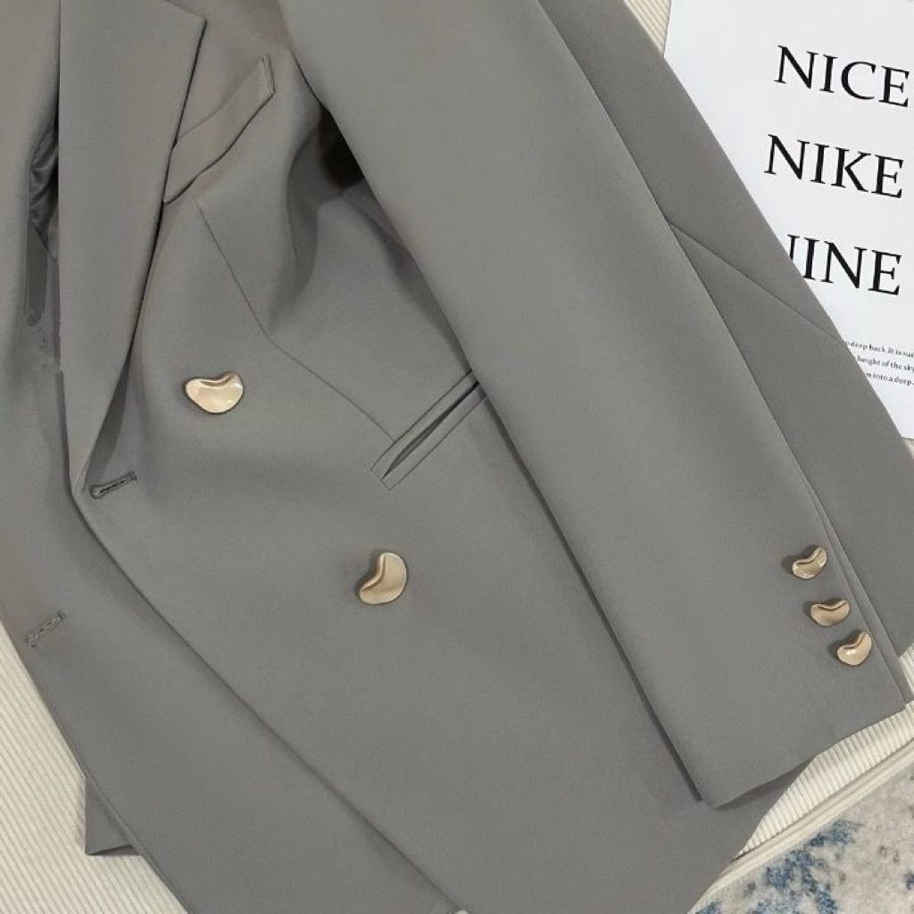 MEIQUIYI Áo Blazer nữ ba màu Nâu/xám/đen thiết kế trơn cúc dẹt