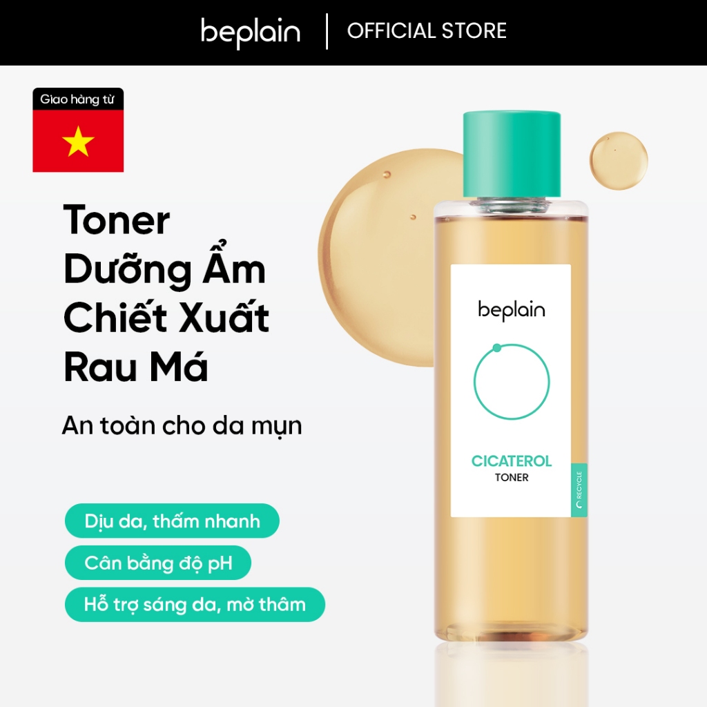 Toner Cicaterol BEPLAIN chiết xuất rau má dưỡng ẩm và tẩy da chết 200ml