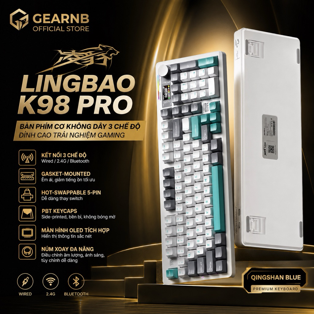 [Hoả tốc] Bàn Phím Cơ LINGBAO K98 Pro 98 Phím | 3 Mode Bluetooth/2.4G/Wired | RGB | Hotswap | Pin Lớn | Gaming Valorant | BigBuy360 - bigbuy360.vn