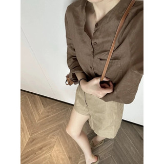 𝙇𝙐 𝙎𝙊𝙈𝙄 - Áo Sơ Mi Linen Cổ Trụ