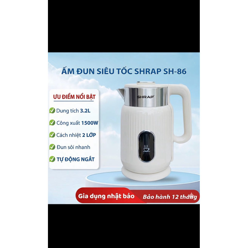 Ấm Siêu Tốc SHRAP 3.2L - Công Nghệ Đun Nhanh, Cách Nhiệt 2 Lớp Siêu An Toàn
