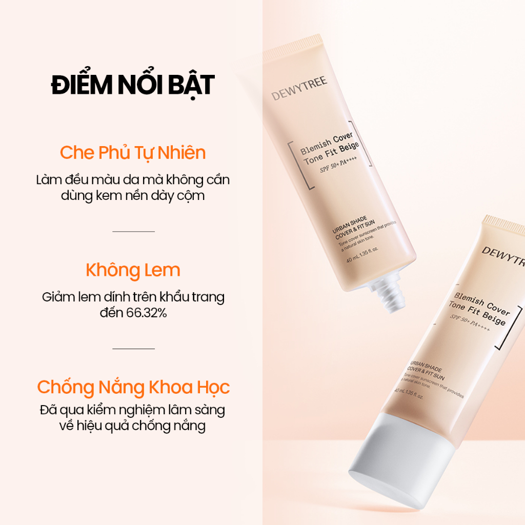 [DEWYTREE] Kem Chống Nắng Che Khuyết Điểm Không Lem Trôi Urban Shade Cover & Fit SPF50+ PA++++ 40ml