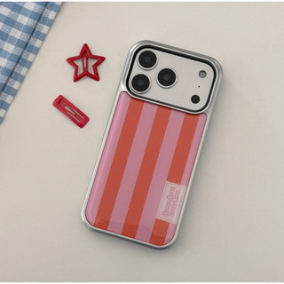 Ốp lưng bạc nhãn sọc mùa xuân Ninemall tương thích với iphone galaxy / dọc từ tính