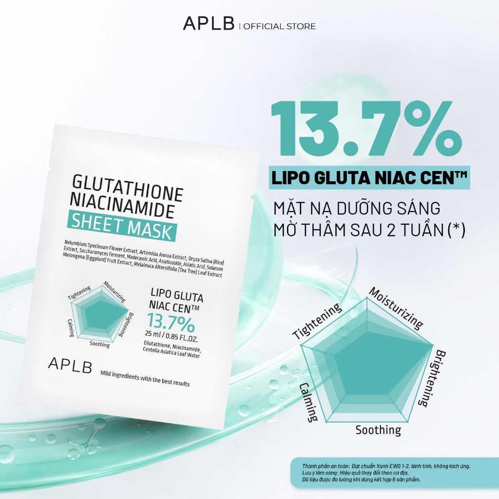 Mt N Dng Trng Cao Cp APLB Glutathione Niacinamide Sheet Mask 25ml |  Shopee Vit Nam