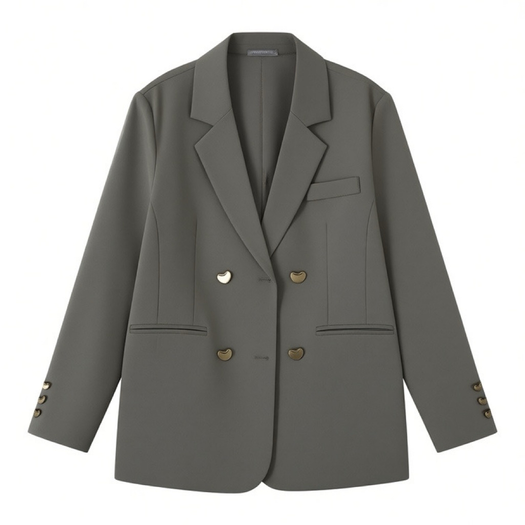 MEIQUIYI Áo Blazer nữ ba màu Nâu/xám/đen thiết kế trơn cúc dẹt