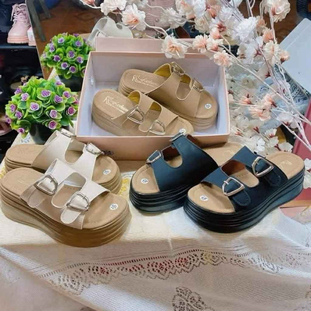 Dép xuồng 2 quai khoá cao 7cm,đế PU nhẹ đi êm chân