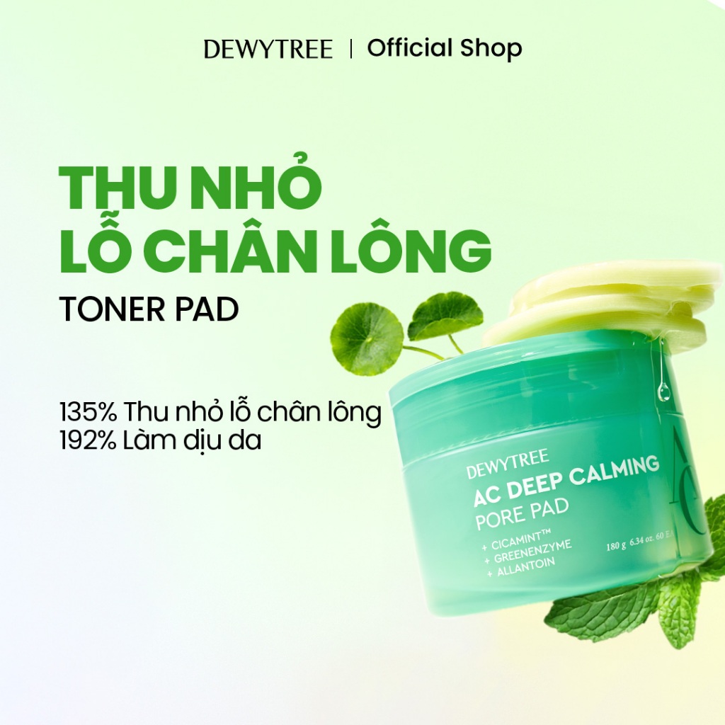 [DEWYTREE] Toner Pad Làm Dịu Da & Tẩy Tế Bào Chết với AHA Thực Vật AC Deep Green Calming Pad 60 Miếng