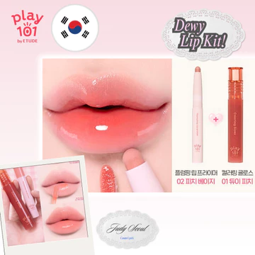 🇰🇷´- Play 101 by Etude Set Son Môi 2 Bước Peach Dewy Plumping – Primer Đào Căng Bóng + Son Tint Bóng Mọng (Lip Makeup Set)
