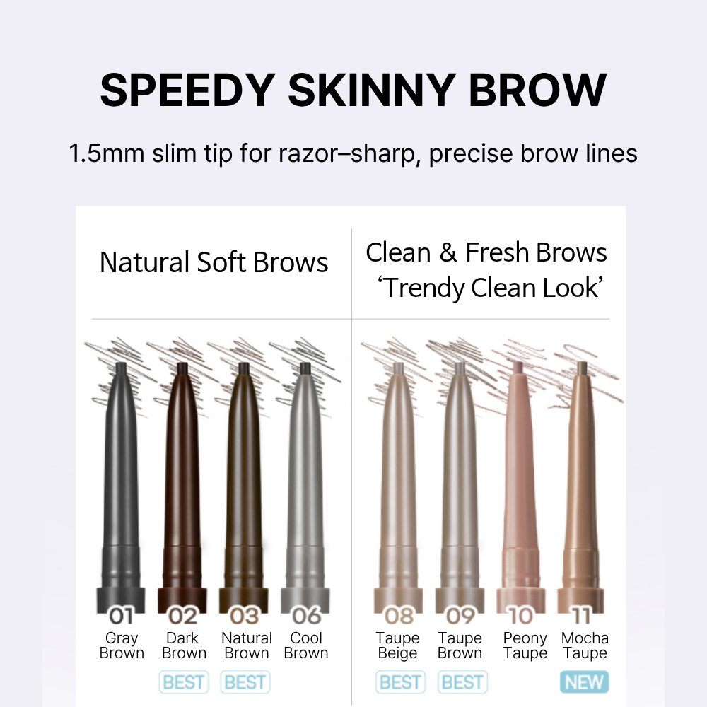 [Peripera] Bút chì Skinny Brow Speedy (8 màu) | Công thức cứng mỏng 1,5mm Chống nhòe Lông mày Trang điểm Hàn Quốc K-Beauty