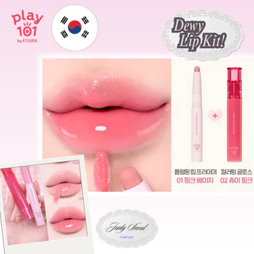 🇰🇷´- Play 101 by Etude Set Son Môi 2 Bước Pink Dewy Plumping – Primer Căng Bóng + Son Tint Bóng Mọng (Lip Makeup Set)