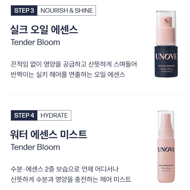 [UNOVE] Bộ du lịch Unove (Dầu gội 52ml + Điều trị 40ml + Tinh chất dầu 10ml + Sương mù 30ml)