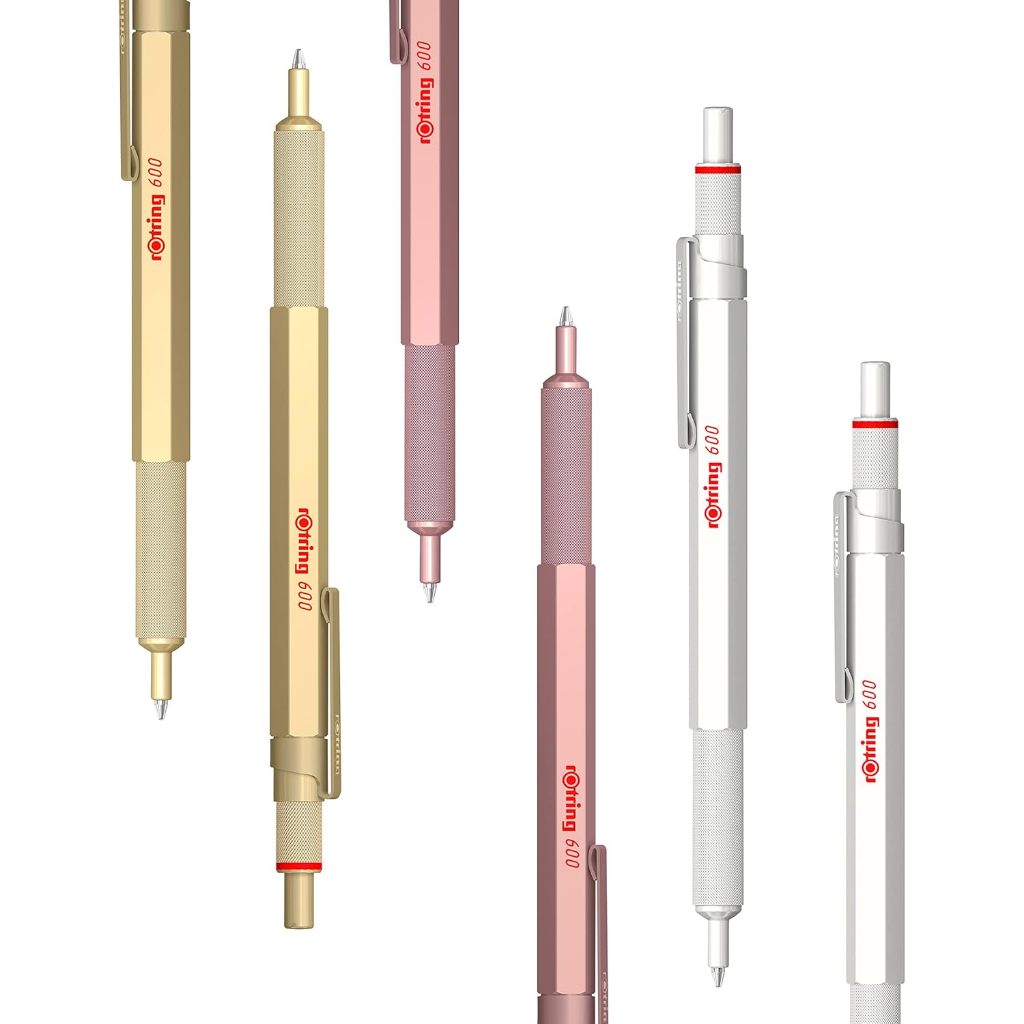 rOtring 600 But Bi/Vang Rose Gold Trang Ngoc 3 Mau/Than Dong Thau Luc Giac/Knurl/Nhat Ban