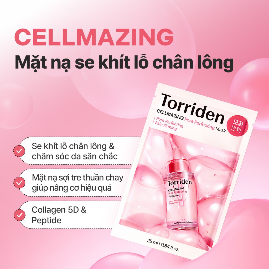 [Torriden Chính hãng] Mặt nạ se khít lỗ chân lông CELLMAZING chứa PDRN, 10 miếng, Mask