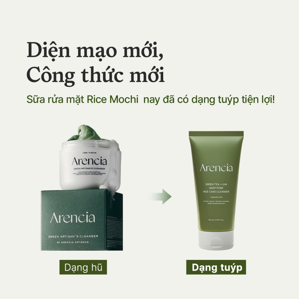 [Arencia] Trà xanh + Sữa rửa bánh gạo lỗ chân lông sâu LHA 150ml