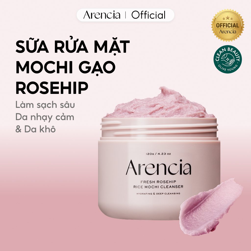 [Arencia] Sữa rửa mặt Mochi gạo Royal Rosehip 120g | Cấp ẩm, Dưỡng ẩm, cải thiện kết cấu da