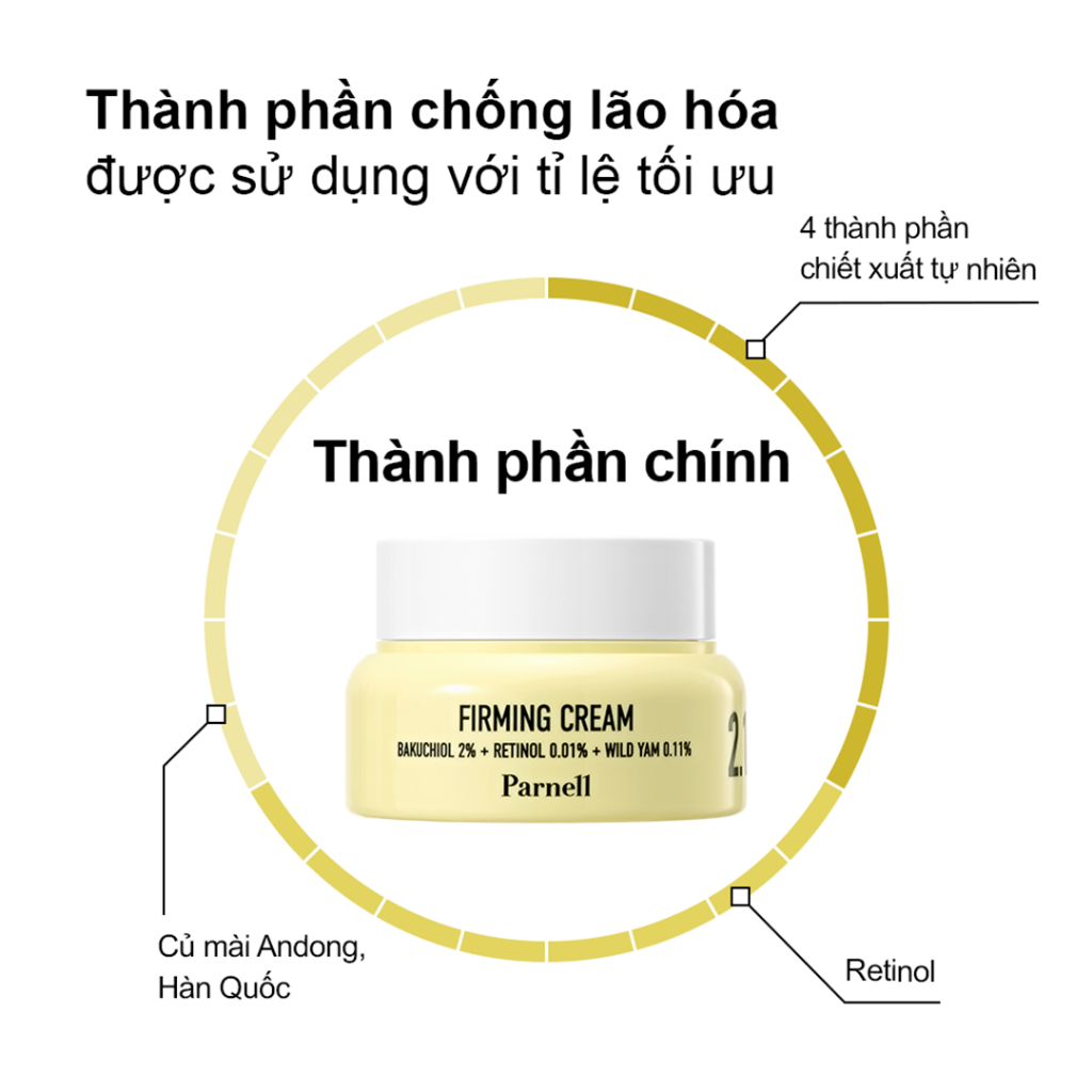 [Parnell Chính hãng] Kem dưỡng chiết xuất củ mài Bakuchiol Retinol thu nhỏ lỗ chân lông, cải thiện đàn hồi da, hỗ trợ chống lão hóa da Parnell Bakuchiol Retinol Wild Yam 2.12 Firming Cream 50ml