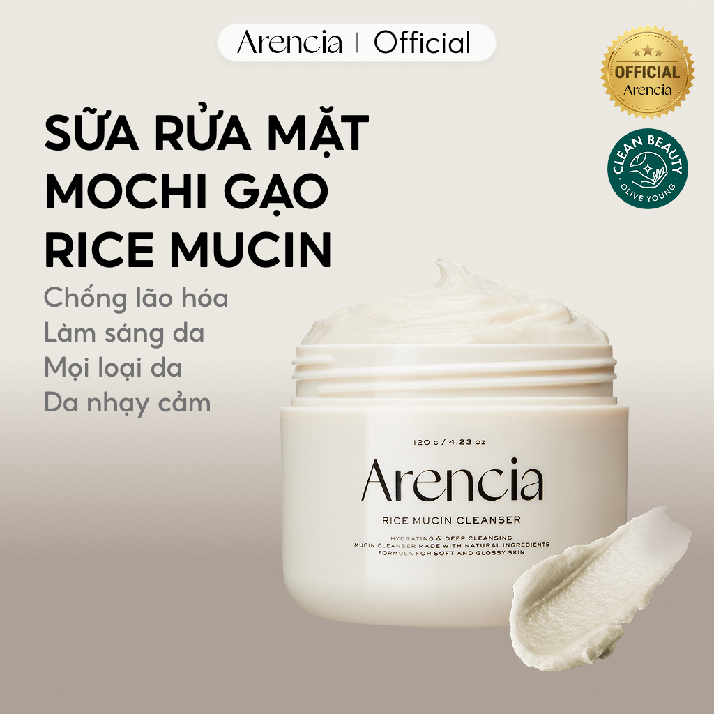 [Arencia] Sữa rửa mặt Mochi Rice Mucin Rice 120g | Kiểm soát dầu & loại bỏ cặn bã, dưỡng ẩm, làm dịu
