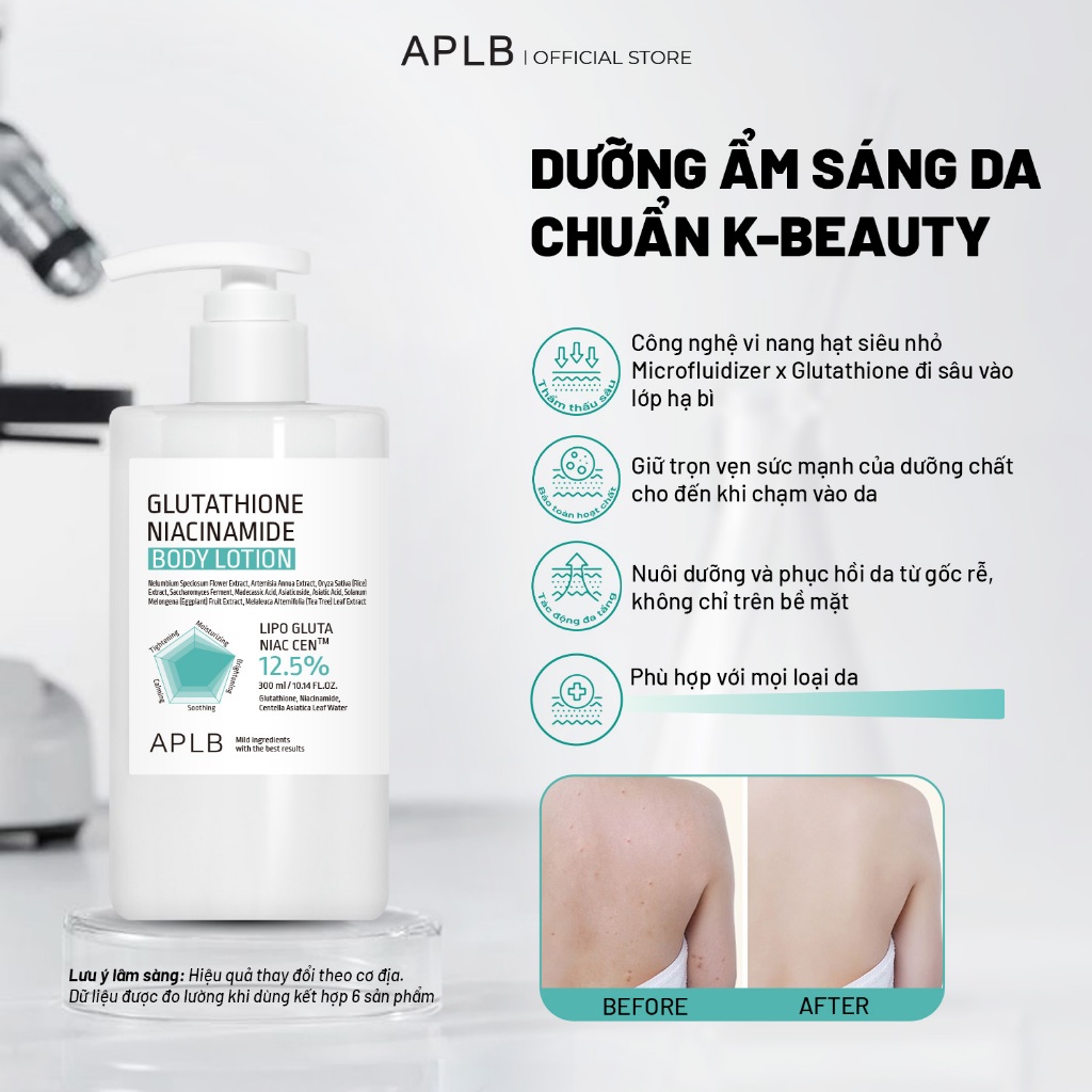 Sữa Dưỡng Thể Trắng Da Cao Cấp APLB Glutathione Niacinamide Body Lotion 300ml Dưỡng Trắng Da Dưỡng Ẩm