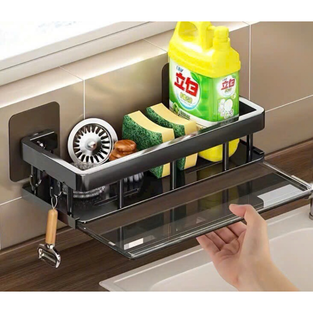 Kệ Để Đồ Nhà Bếp Inox Sơn Tĩnh Điện – Kệ Gác Bồn Rửa Bát Thông Minh Có Khay Hứng Nước