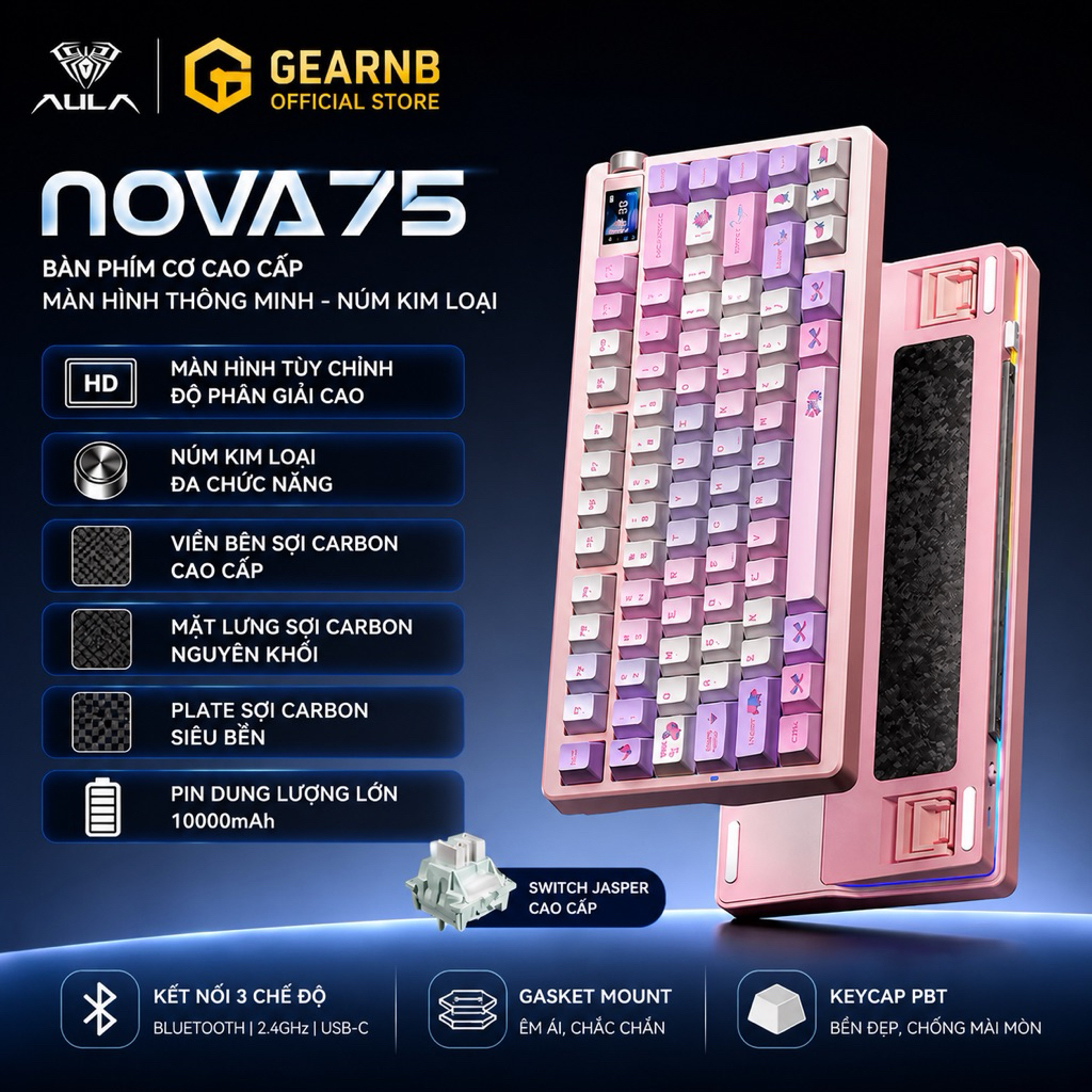 [Hoả Tốc]Bàn phím cơ AULA Nova75 3 Mode Bluetooth 2.4G Có dây | RGB Viền | Màn hình mini | Hot swap | BigBuy360 - bigbuy360.vn