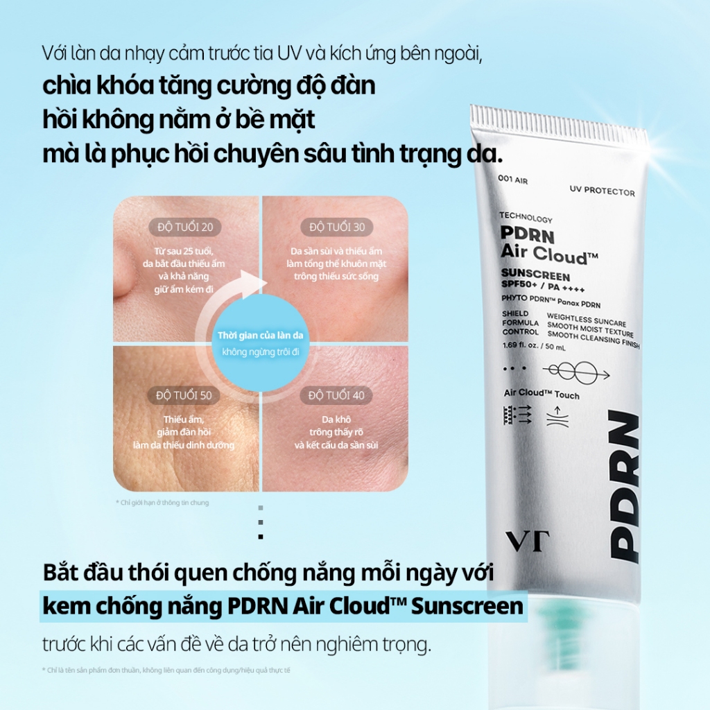 [VT] PDRN Air Cloud™ Kem Chống Nắng SPF50+ PA++++ 50ml Siêu Nhẹ, Không Nhờn Rít Cho Da Dầu Da Mụn [Official Flagship]
