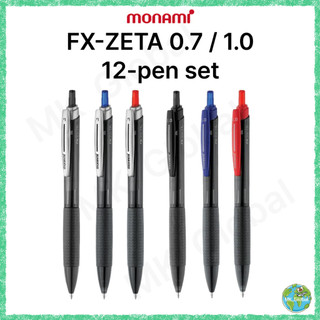 [Monami] FX ZETA Bút Bi 0.7mm / 1.0mm Xanh, Đen, Đỏ (12 cây)