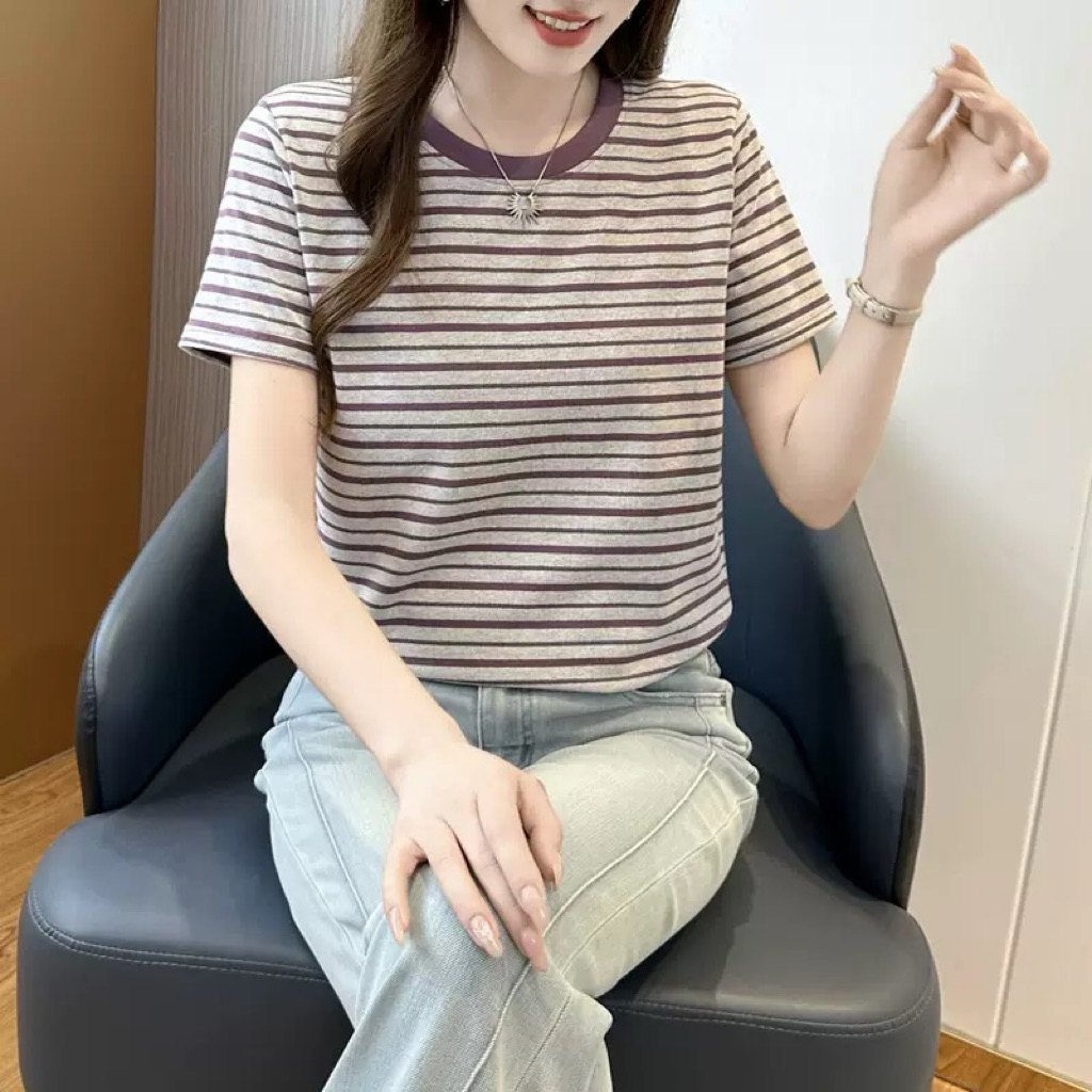 Áo thun nữ sọc ngang ulzzang form suông mặc đi học đi chơi cực đẹp