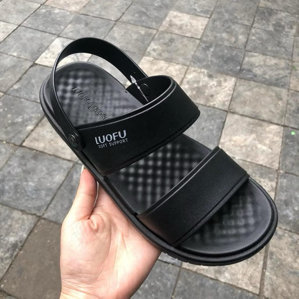 Dép nam 2 quai hậu LOUFU (chính hãng) sandal siêu nhẹ rửa nước êm chân màu nâu - đen, hàng hộp cao cấp bền