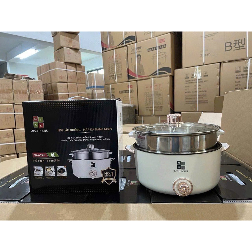 Nồi Lẩu Điện Đa Năng MISU LOUIS(Size 28cm) – Bếp Điện Đa Năng 2 Tầng Kèm Xửng Hấp Inox Cao Cấp