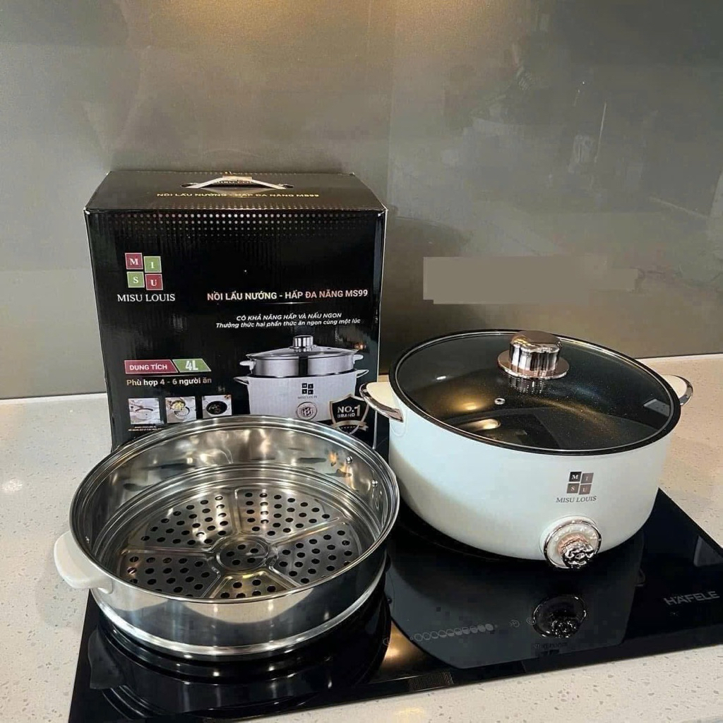 Nồi Lẩu Điện Đa Năng MISU LOUIS(Size 28cm) – Bếp Điện Đa Năng 2 Tầng Kèm Xửng Hấp Inox Cao Cấp
