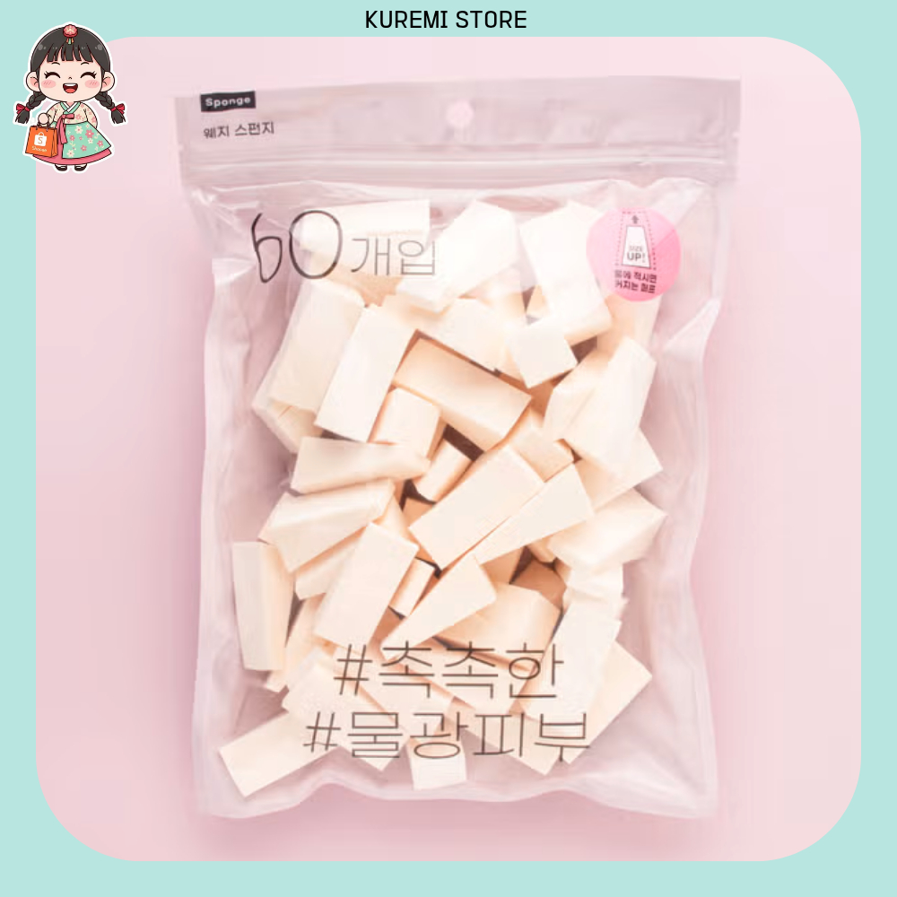 [Daiso] Bộ Puff Trang Điểm Tam Giác PU (60 Chiếc) + Số Lượng Lớn Giá Trị Cao + (Bọt Biển Mềm)