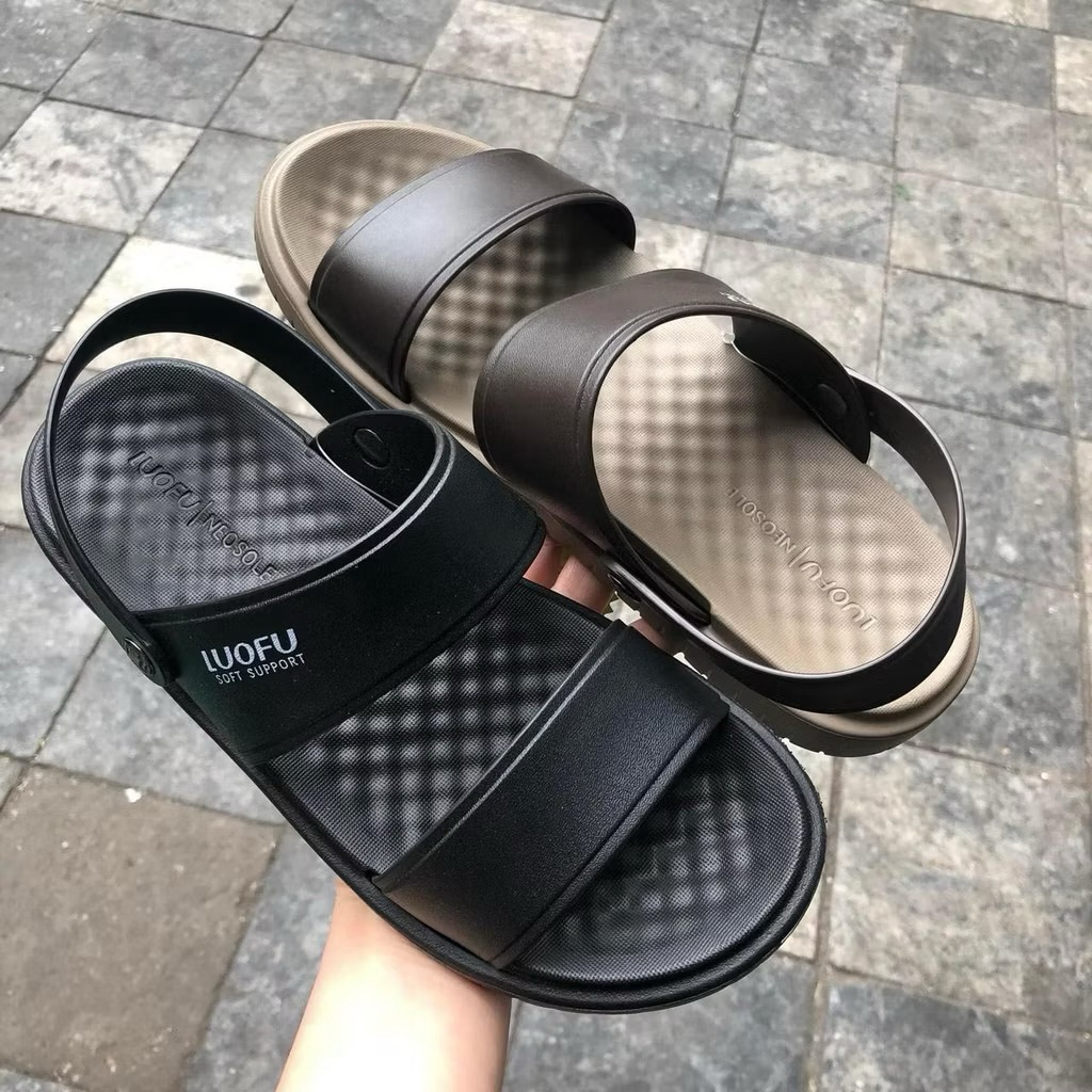 Dép nam 2 quai hậu LOUFU (chính hãng) sandal siêu nhẹ rửa nước êm chân màu nâu - đen, hàng hộp cao cấp bền