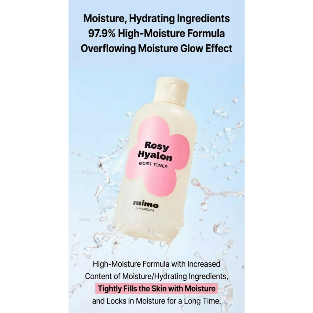 [MIMO by Mamonde] Nước Hoa Hồng Cấp Ẩm Rosy-Hyaluron 200ml | 5 loại HA & Hoa Hồng (Làm Dịu Da)